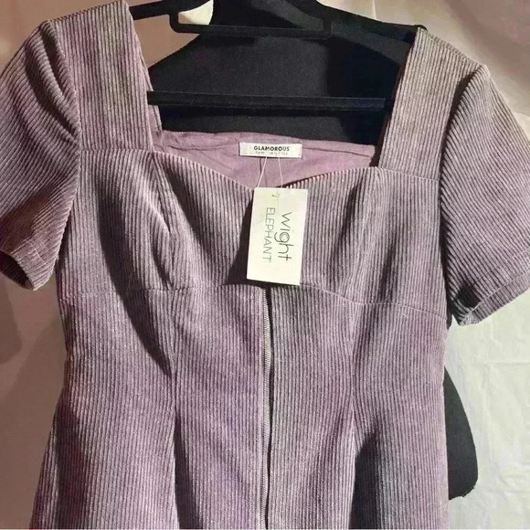 Wight Elephant -Glamorous Dress, Purple Corduroy Mini Dress w/ full front zipper - Picture 4 of 4